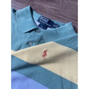 90's Vintage Polo Ralph Lauren pastel‎ striped polo shirt Men's XL short sleeve